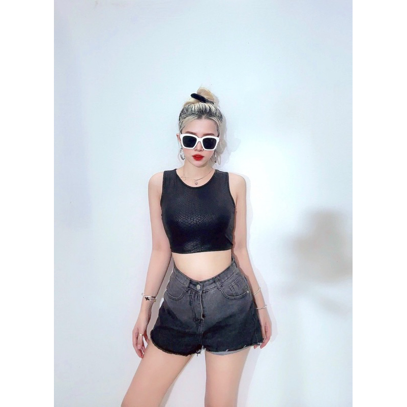 Áo thun ba lỗ chất cotton da rắn đen sang trọng vnxk