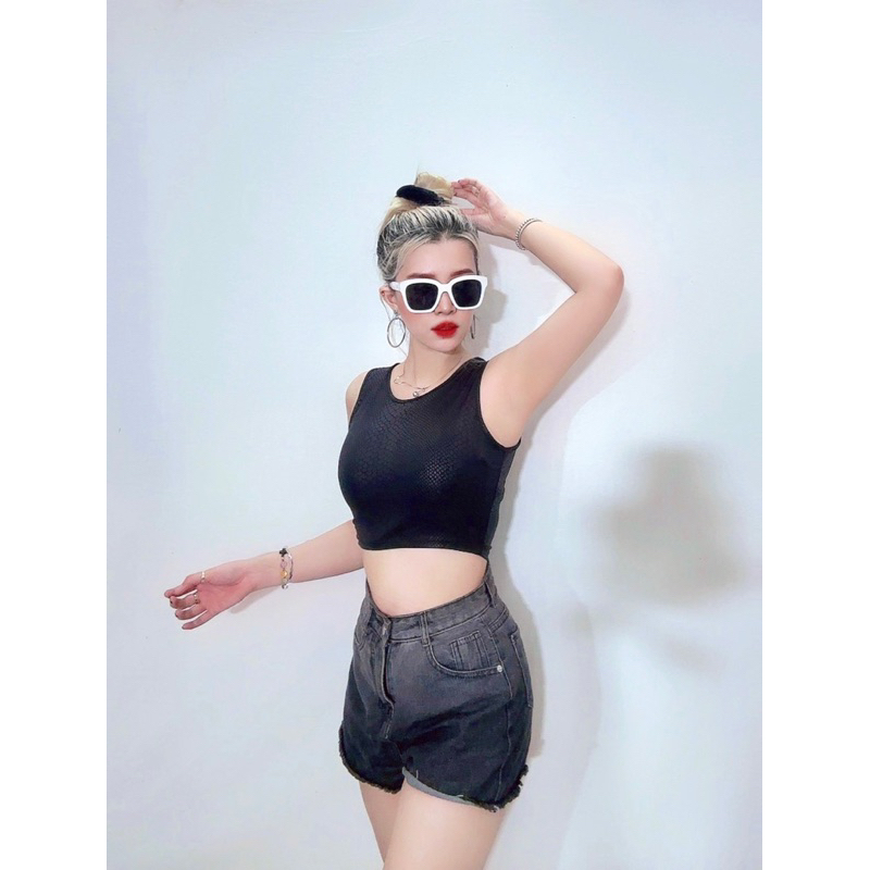 Áo thun ba lỗ chất cotton da rắn đen sang trọng vnxk