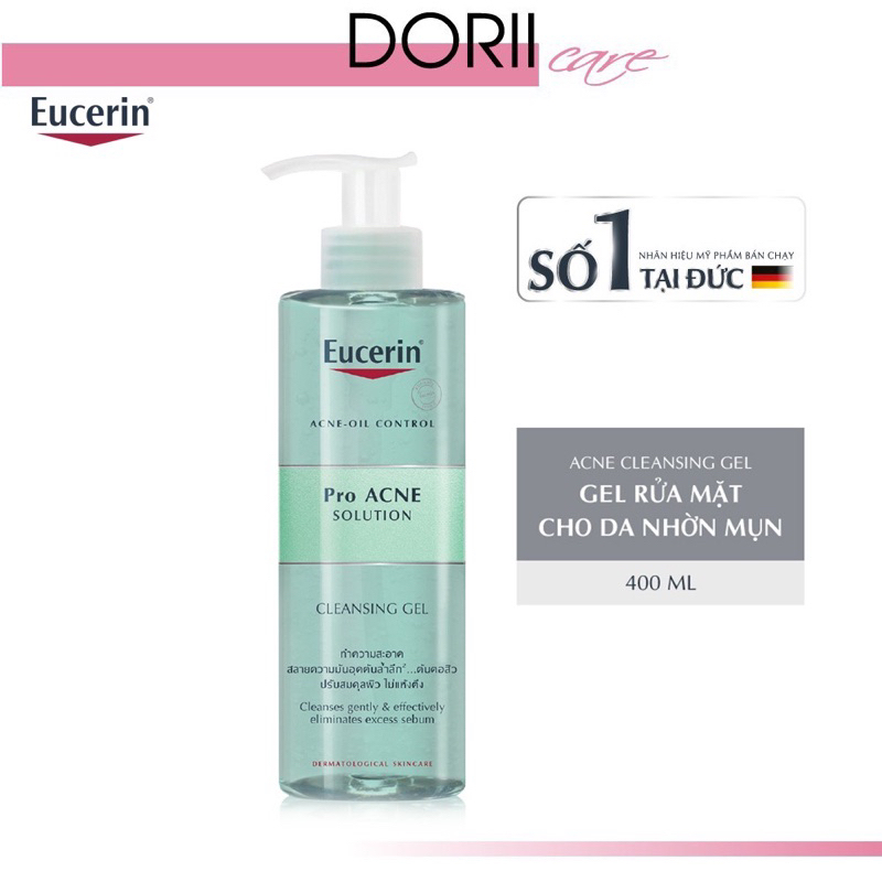 Eucerin Gel Rửa Mặt Cho Da Nhờn Mụn ProAcne Solution Cleansing Gel 400ml