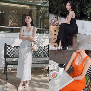 Váy Ren Xốp Dáng Dài Hoạ Tiết Gân Nổi Cổ U Maxi Dáng Dài Sẵn 4Màu