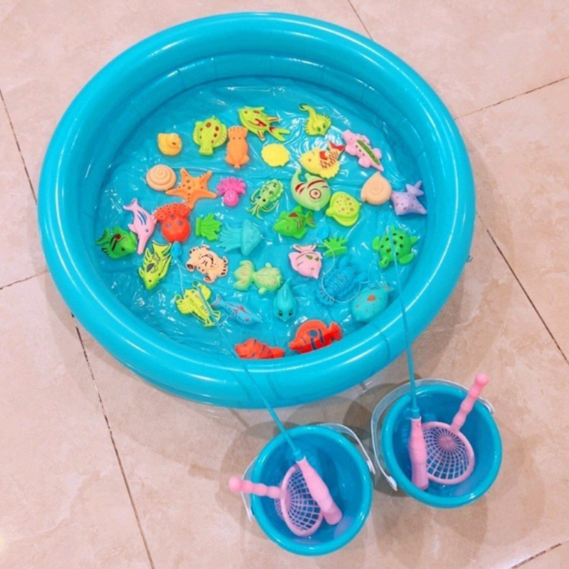 Bộ đồ chơi câu cá cho bé bao gồm cần câu, bể phao 2 tầng cho trẻ thỏa thích vui chơi - MushRoom Shop