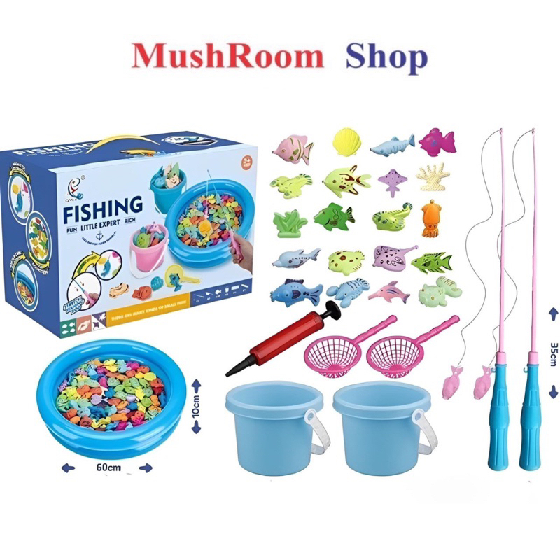Bộ đồ chơi câu cá cho bé bao gồm cần câu, bể phao 2 tầng cho trẻ thỏa thích vui chơi - MushRoom Shop