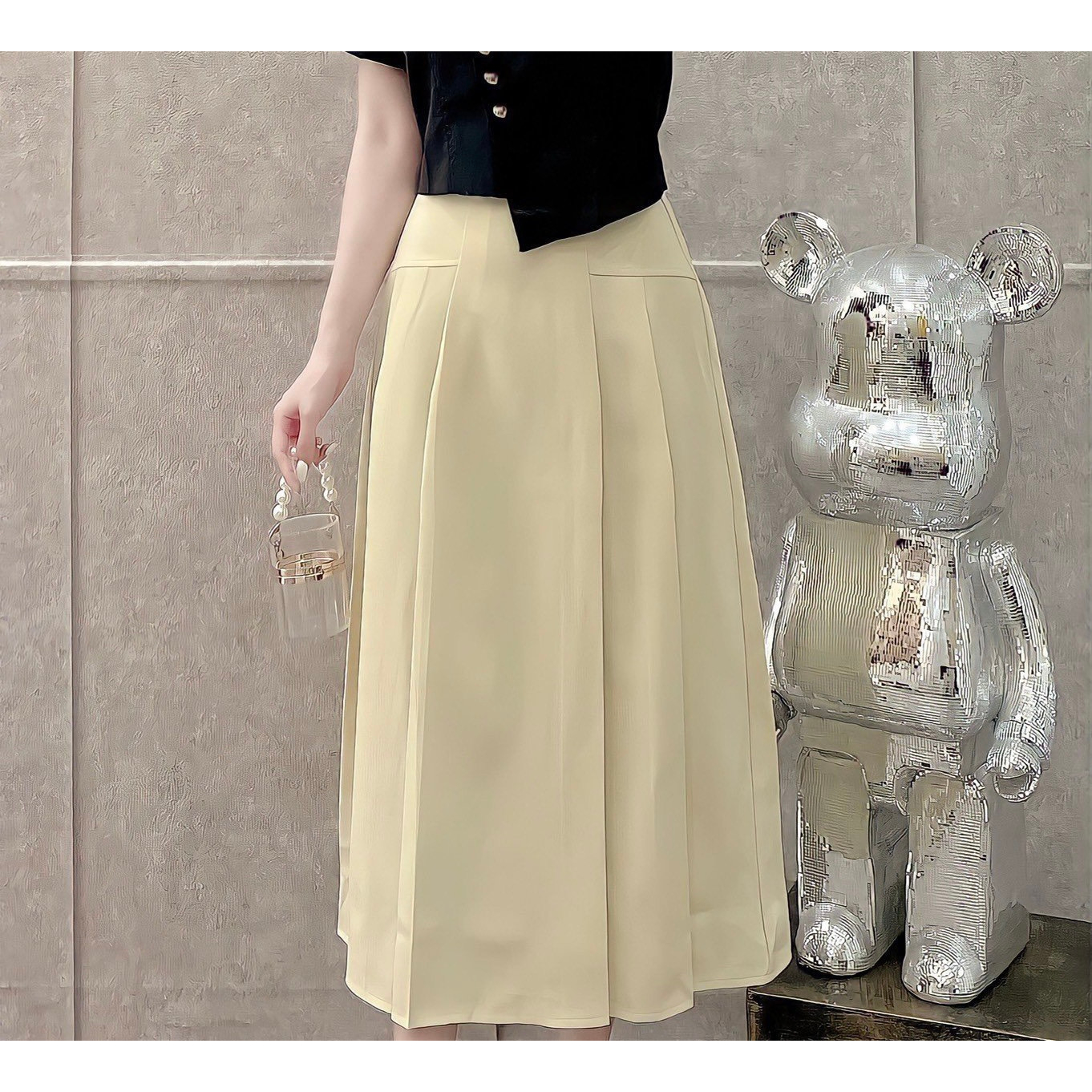 Chân Váy Redlip kem đai dáng dài form siêu tôn dáng chuẩn hàng QC