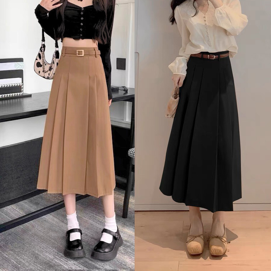 Chân váy nữ Bigsize 45-85kg nhà MÚP dáng dài chữ A gập ly, có túi, cạp chun co giãn  chất goll Nhật phong cách  HQ