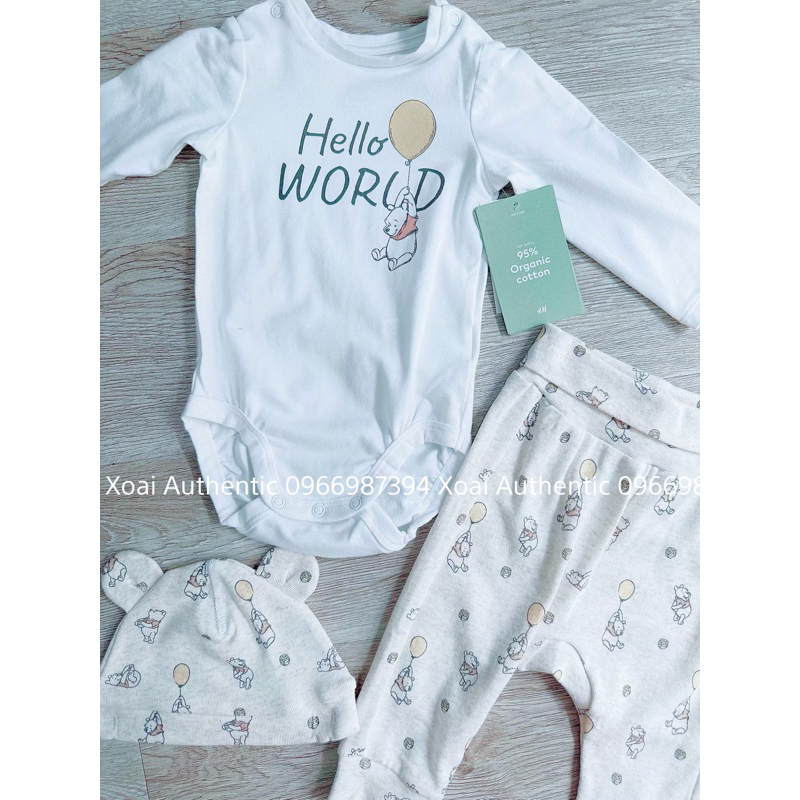 Set 3 chi tiết body quần kèm mũ cho bé trai bé gái HM auth