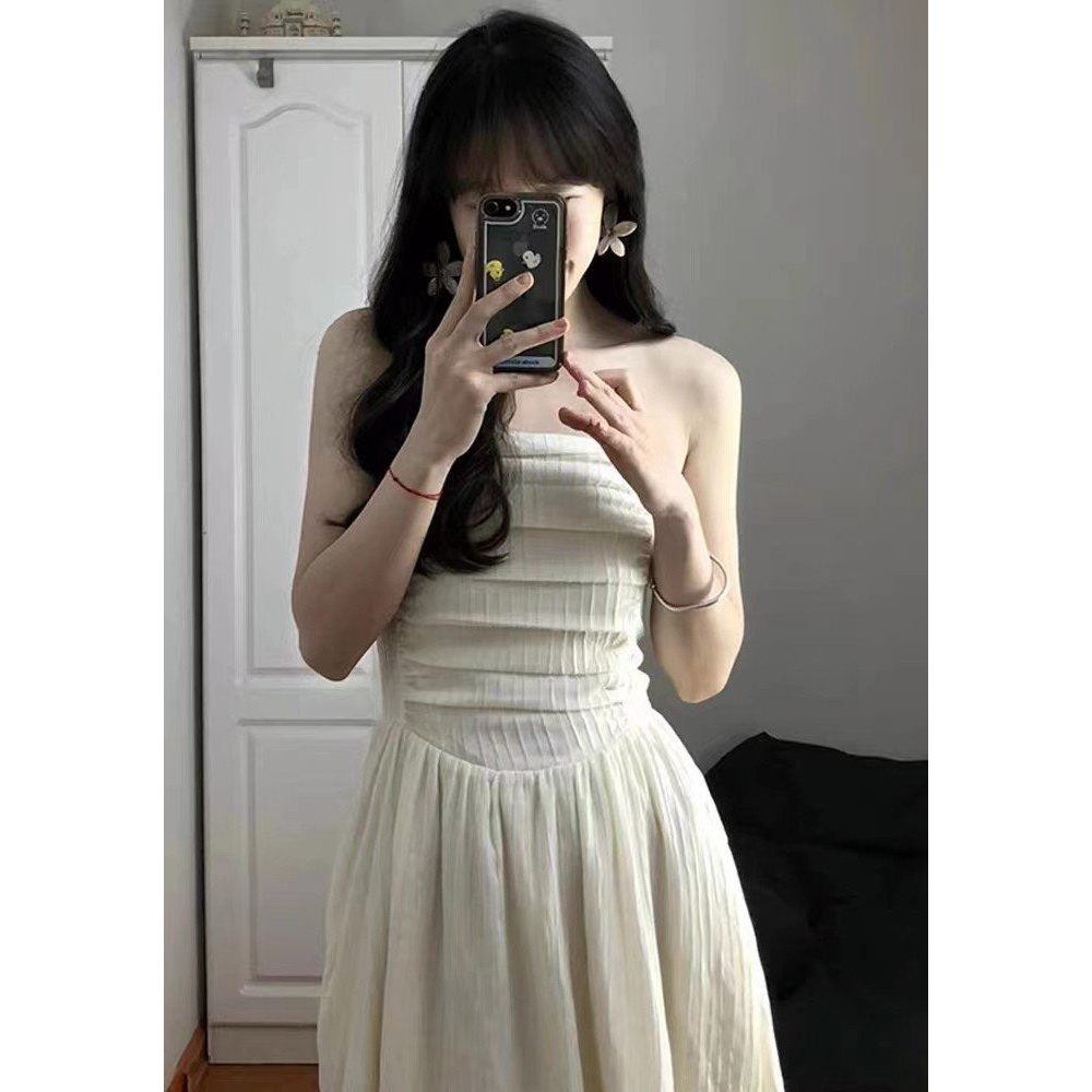 Váy quây dáng dài màu trắng hàng Quảng Châu cao cấp cho nữ, đầm maxi dáng dài cho nữ