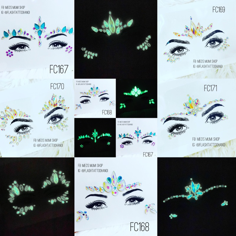 Đá dán mặt dạ quang phát sáng |Face crystal đá dán mặt |Phụ kiện Rave Music fest - Lễ hội âm nhạc|