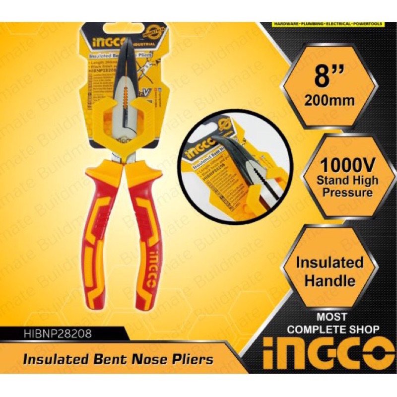 Kìm nhọn mũi cong cách điện 1000V INGCO HIBNP28208 (240523)