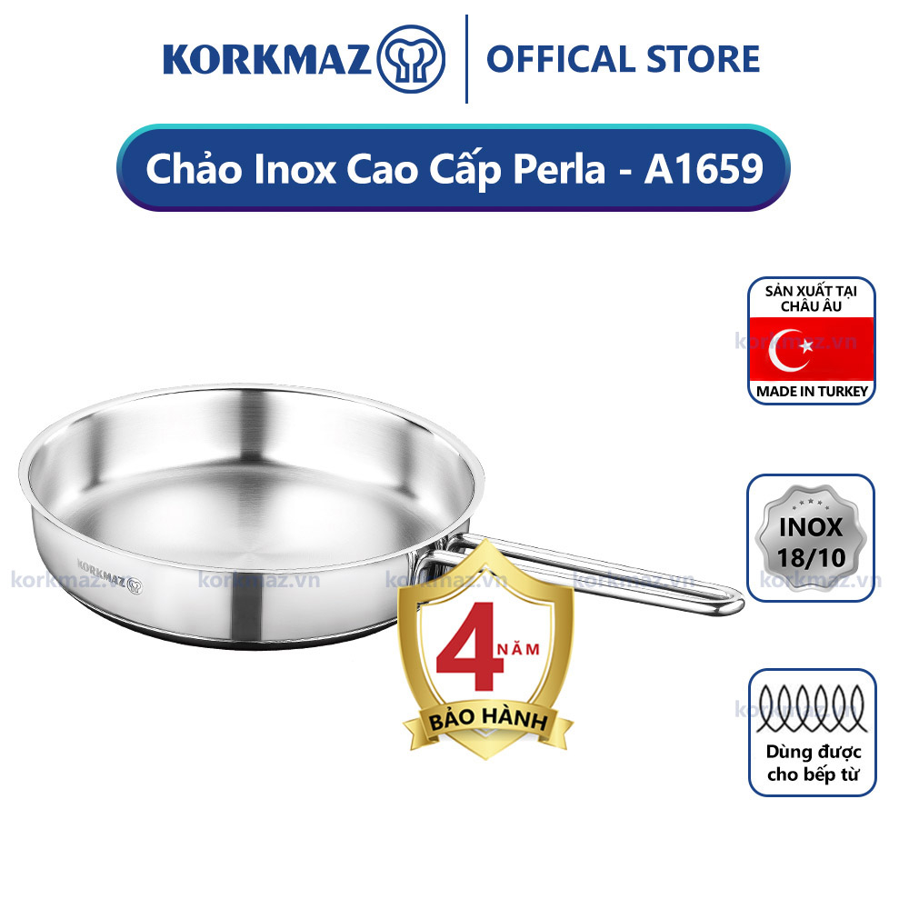 Chảo nấu bếp từ inox cao cấp Korkmaz Perla - sản xuất Thổ Nhĩ Kỳ - Ø24cm - A1659