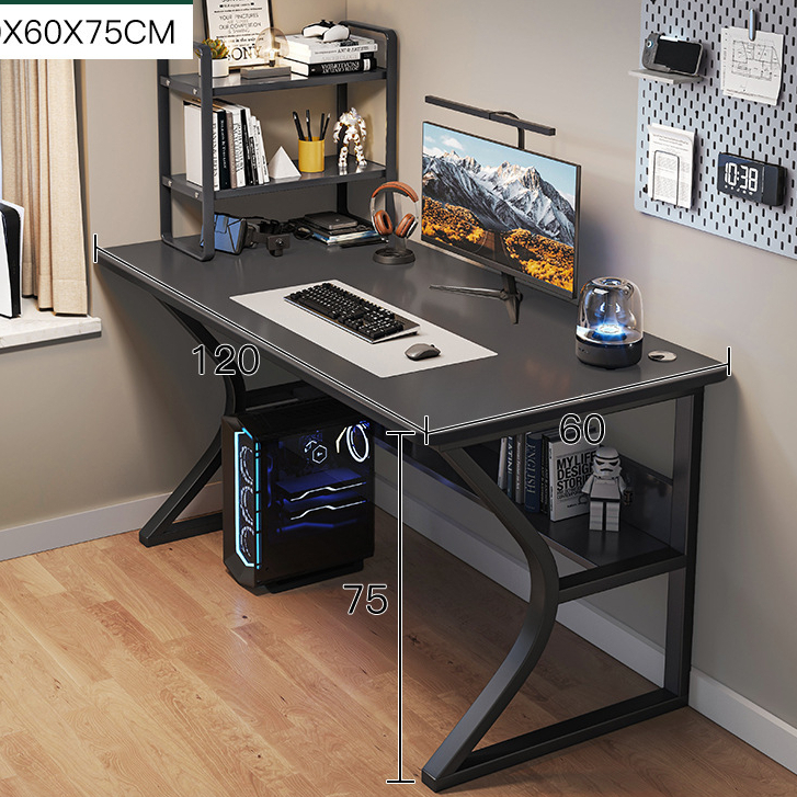 Bàn chữ K uốn cong chữ C để PC phong cách trẻ trung, bàn làm việc kèm kệ để sách 2 tầng lắp ráp đơn gỗ MDF cao cấp