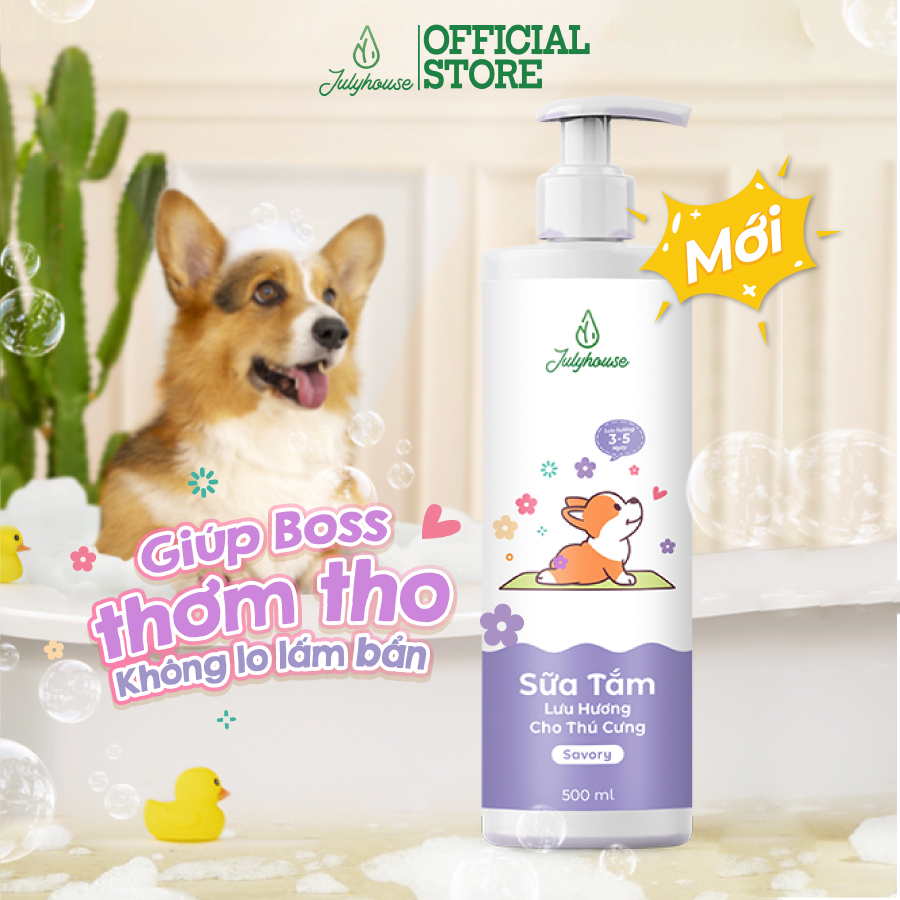 Sữa tắm cho chó mèo Julyhouse 150/500ml Savory hương chanh thanh mát giúp làm sạch khử mùi lưu hương thơm 3-5 ngày