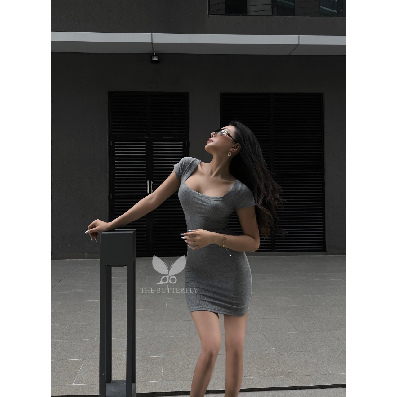 Váy/ Đầm Ôm Body Tay Ngắn - Square Neck Dress Thun Cotton Lụa Gân Tăm Co Giãn 4 Chiều The Butterfly