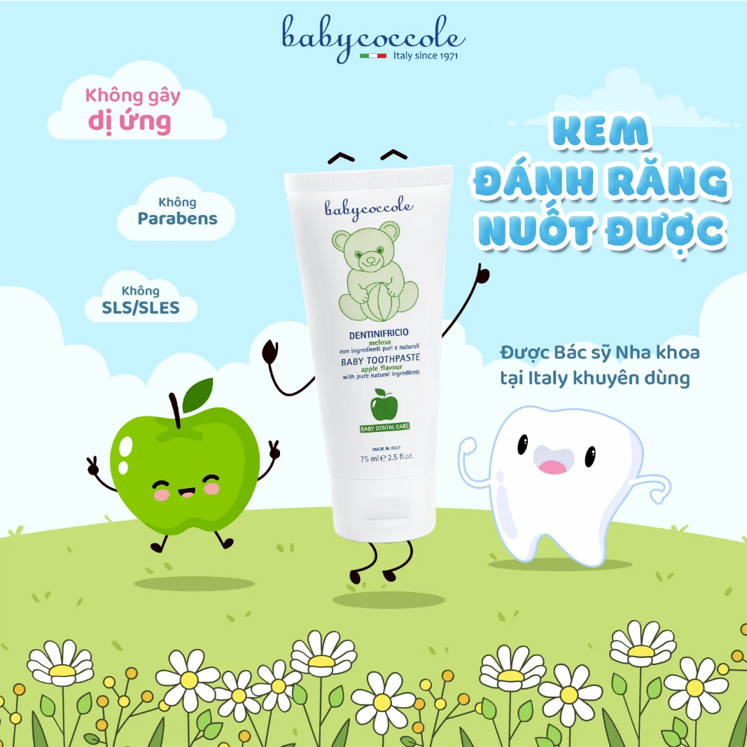 Kem đánh răng Babycoccole cho bé 75ml dịu ngọt dành riêng cho răng sữa cho bé từ 1 tuổi - Herbaby