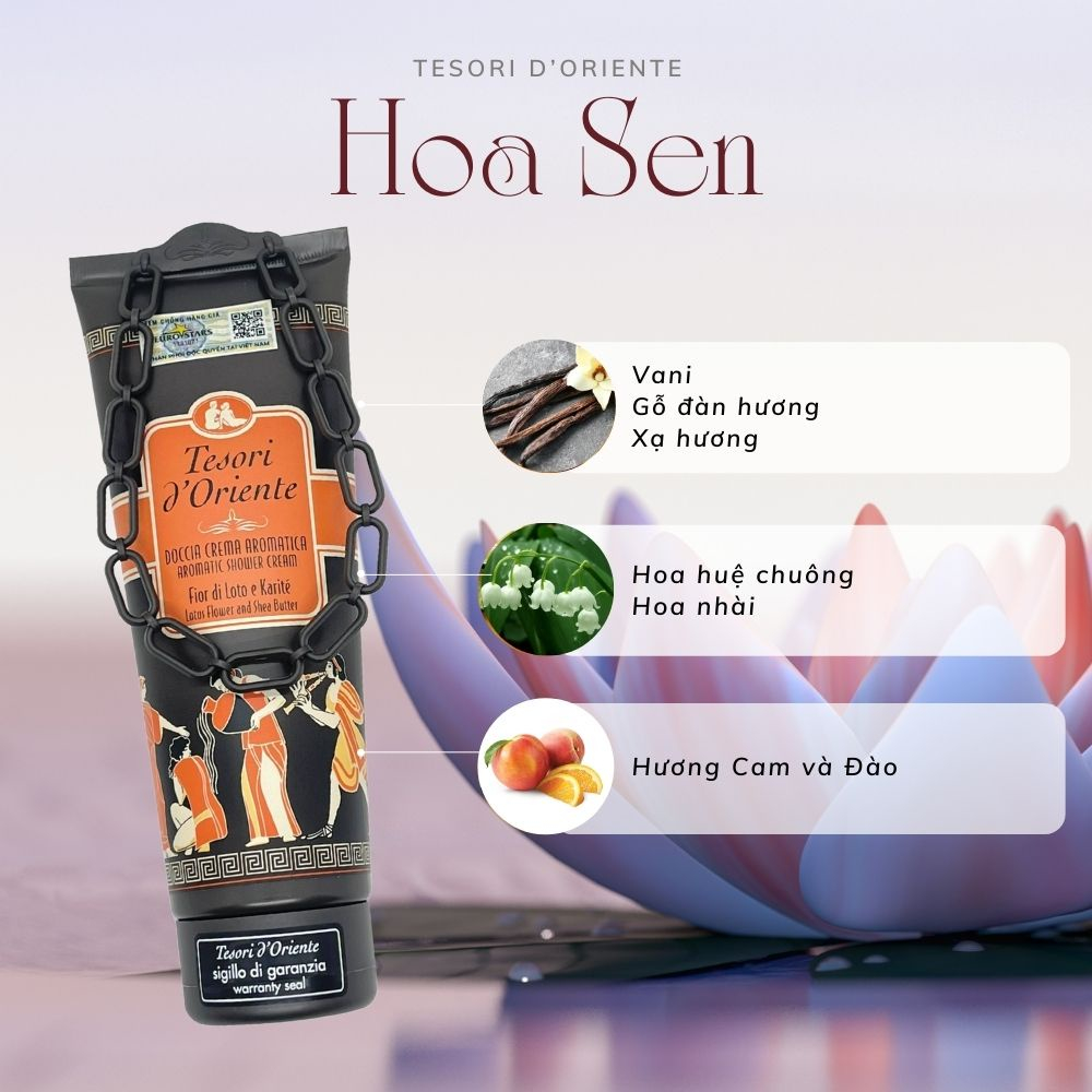 Sữa Tắm Ý Xích Nước Hoa Tesori D' Oriente Hương Sen Chai Nhôm Màu Nâu 500ml
