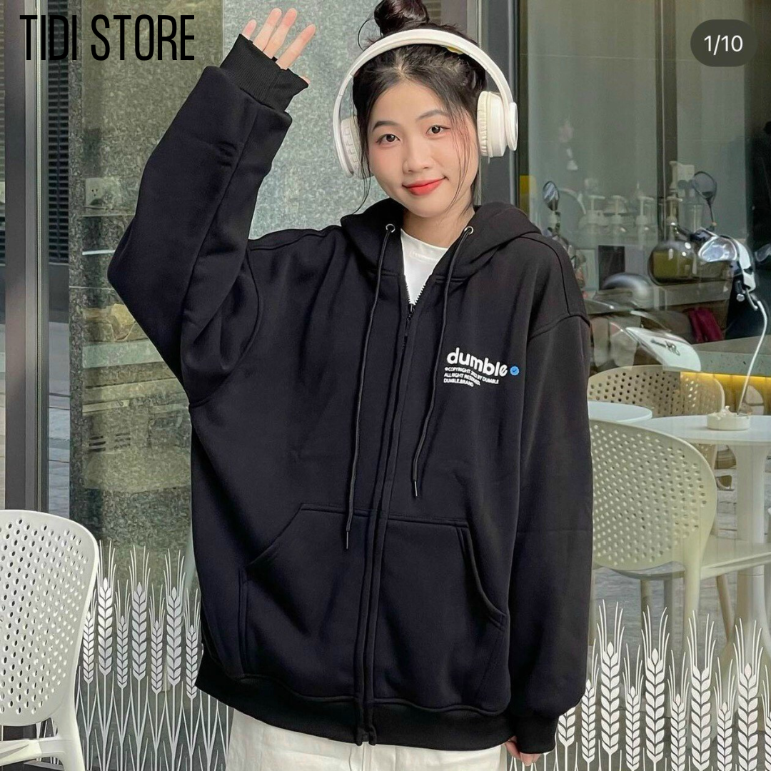 Áo khoác nỉ có mũ nón hoodie kéo khóa vải nỉ bông mềm mịn form rộng đẹp JKN96