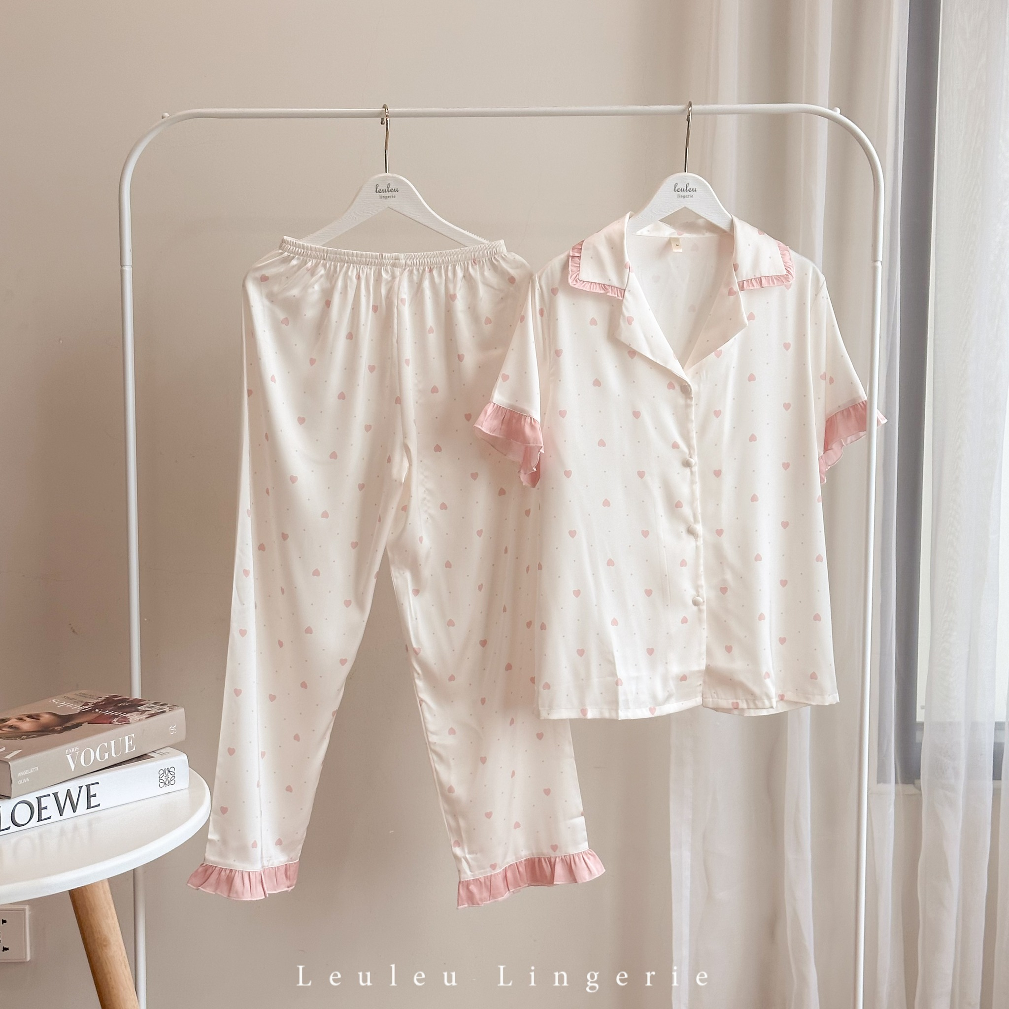 PYJAMAS TAY NGẮN QUẦN DÀI HỌA TIẾT TRÁI TIM LEULEU.LINGERIE