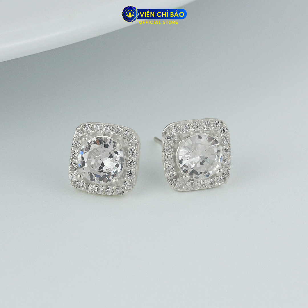 Bông tai bạc nam đính đá vuông (1 chiếc)  chất liệu bạc 925 thời trang phụ kiện trang sức Viễn Chí Bảo B400023x