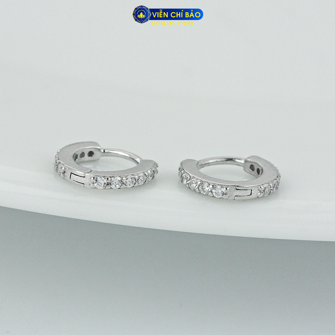 Bông tai bạc nam tròn đính đá (1 chiếc) chất liệu bạc 925 thời trang phụ kiện trang sức Viễn Chí Bảo B400072-1C