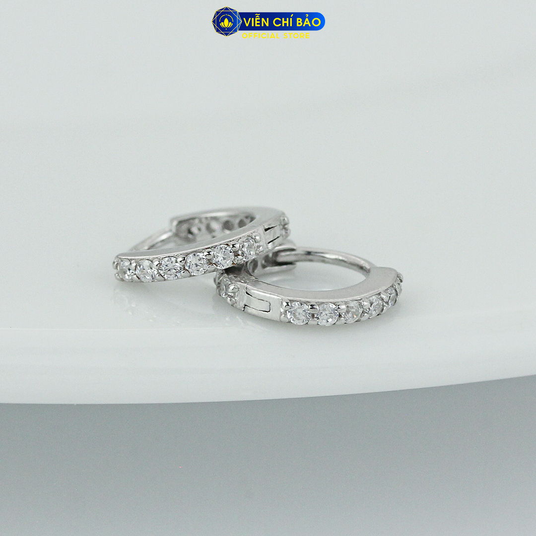 Bông tai bạc nam tròn đính đá (1 chiếc) chất liệu bạc 925 thời trang phụ kiện trang sức Viễn Chí Bảo B400072-1C