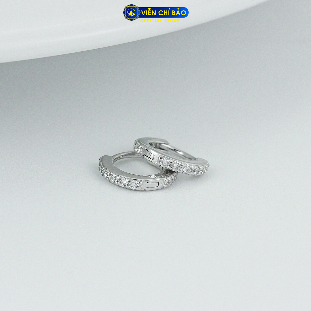 Bông tai bạc nam tròn đính đá (1 chiếc) chất liệu bạc 925 thời trang phụ kiện trang sức Viễn Chí Bảo B400072-1C