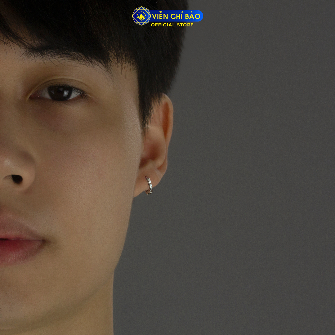 Bông tai bạc nam tròn đính đá (1 chiếc) chất liệu bạc 925 thời trang phụ kiện trang sức Viễn Chí Bảo B400072-1C
