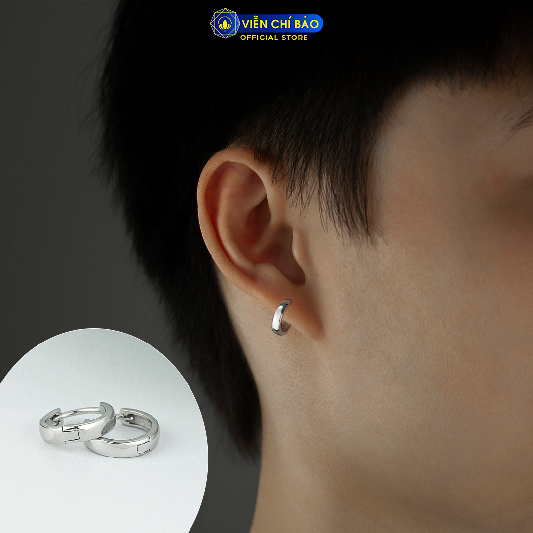 Bông tai bạc nam trơn tròn (Chiếc) chất liệu bạc 925 thời trang phụ kiện trang sức Viễn Chí Bảo B400573x