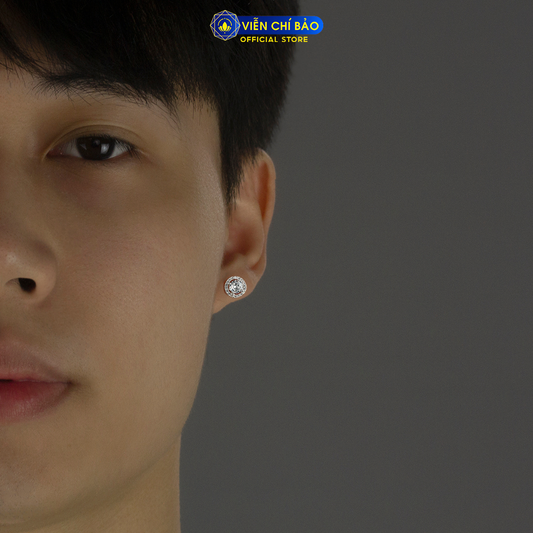 Bông tai bạc nam tròn đính đá (1 chiếc ) chất liệu bạc 925 thời trang phụ kiện trang sức Viễn Chí Bảo B400258x