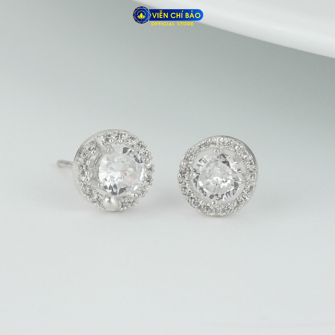 Bông tai bạc nam tròn đính đá (1 chiếc ) chất liệu bạc 925 thời trang phụ kiện trang sức Viễn Chí Bảo B400258x