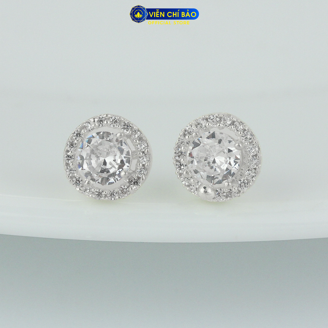 Bông tai bạc nam tròn đính đá (1 chiếc ) chất liệu bạc 925 thời trang phụ kiện trang sức Viễn Chí Bảo B400258x