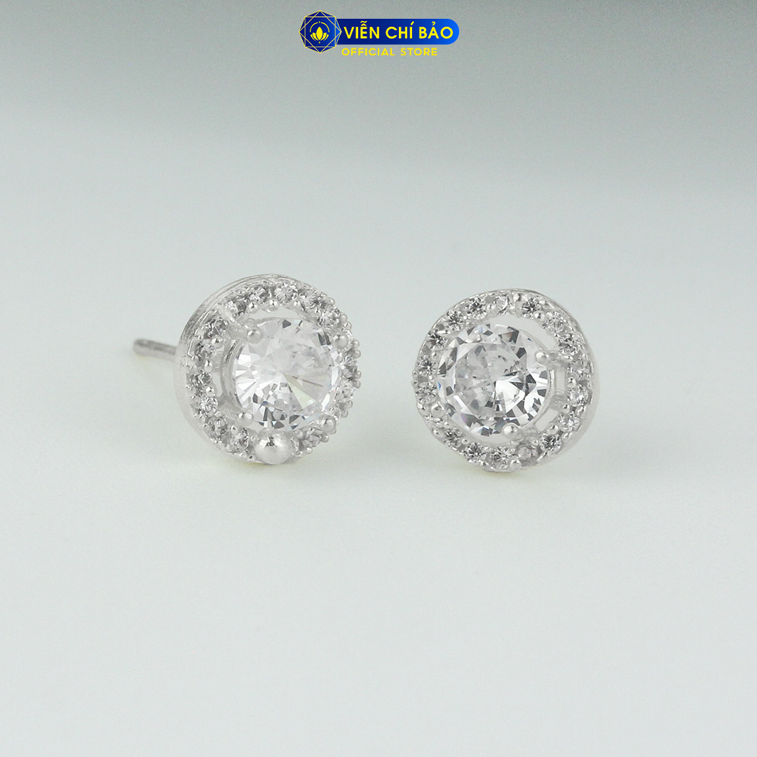Bông tai bạc nam tròn đính đá (1 chiếc ) chất liệu bạc 925 thời trang phụ kiện trang sức Viễn Chí Bảo B400258x