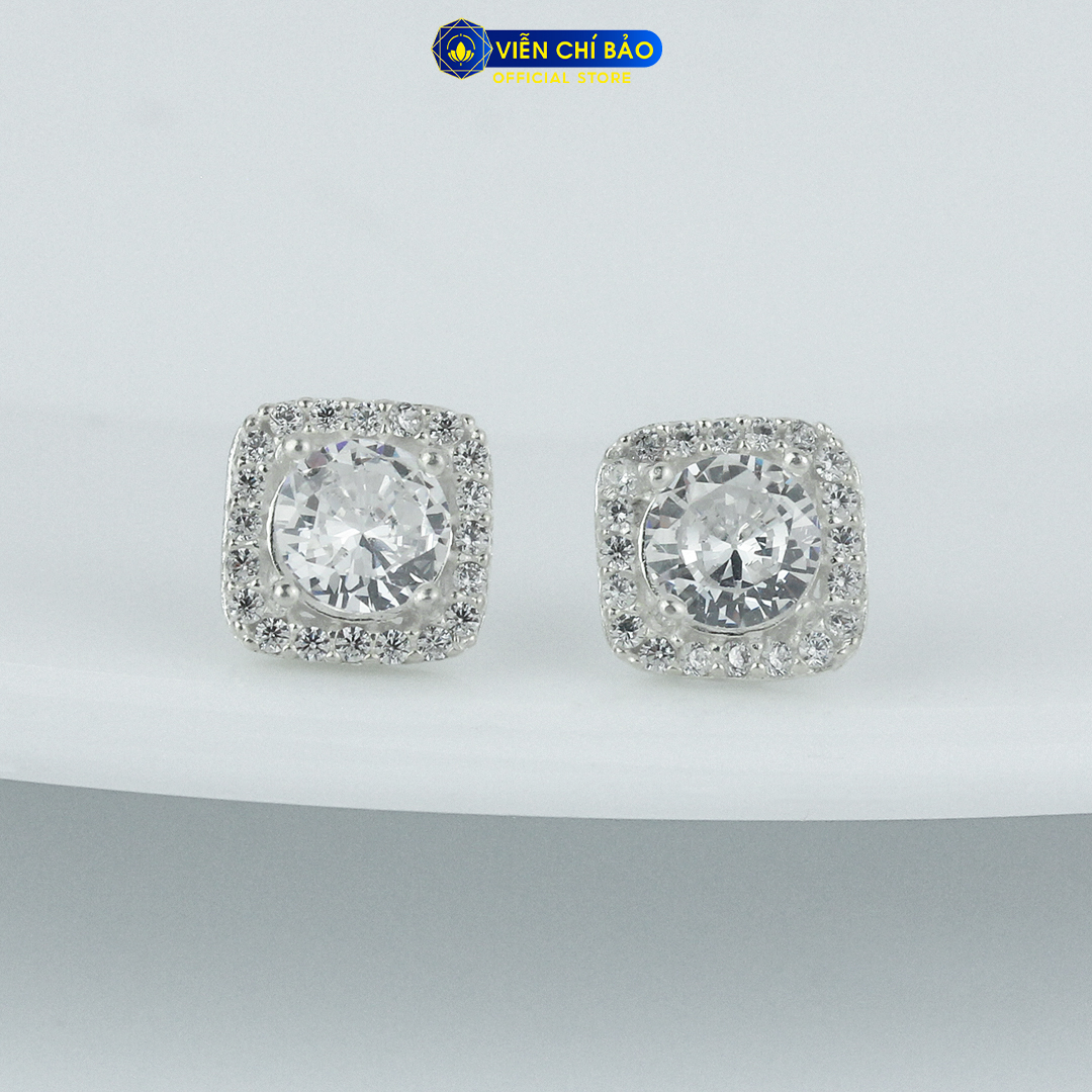 Bông tai bạc nam đính đá vuông (1 chiếc)  chất liệu bạc 925 thời trang phụ kiện trang sức Viễn Chí Bảo B400023x