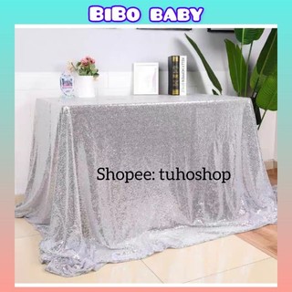 Vải kim sa làm khăn trải bàn sinh nhật, tiệc cưới màu bạc - BiBo baby