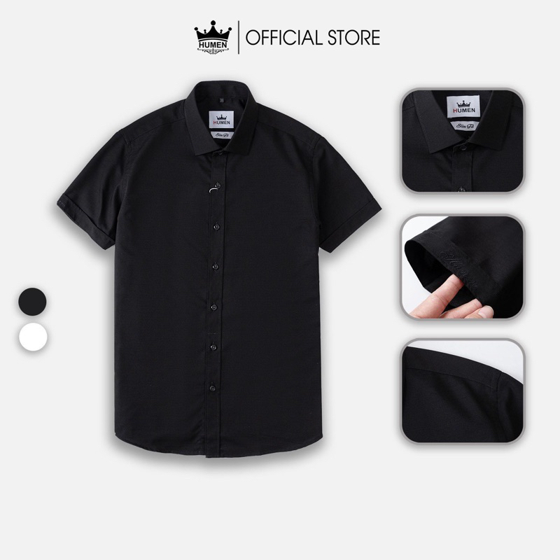 Áo sơ mi nam Humen cộc tay ngắn tay chất liệu sợi tre mềm mại thoáng khí không nhàu chống nhăn màu đen trắng chuẩn form | BigBuy360 - bigbuy360.vn