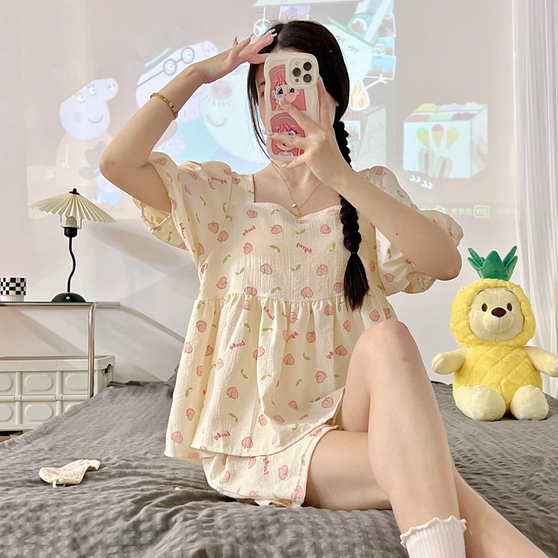 Bộ ngủ đũi xốp Hoa Thỏ Babydoll cực tiểu thư