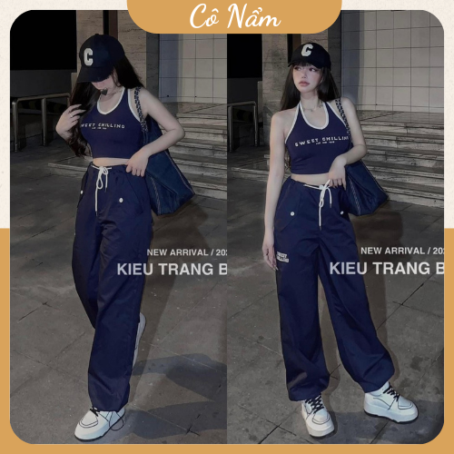 Set Bộ Đồ Nữ Áo Balo Sát Nách In Chữ Sweet Mix Quần Bom Có Túi Freesize