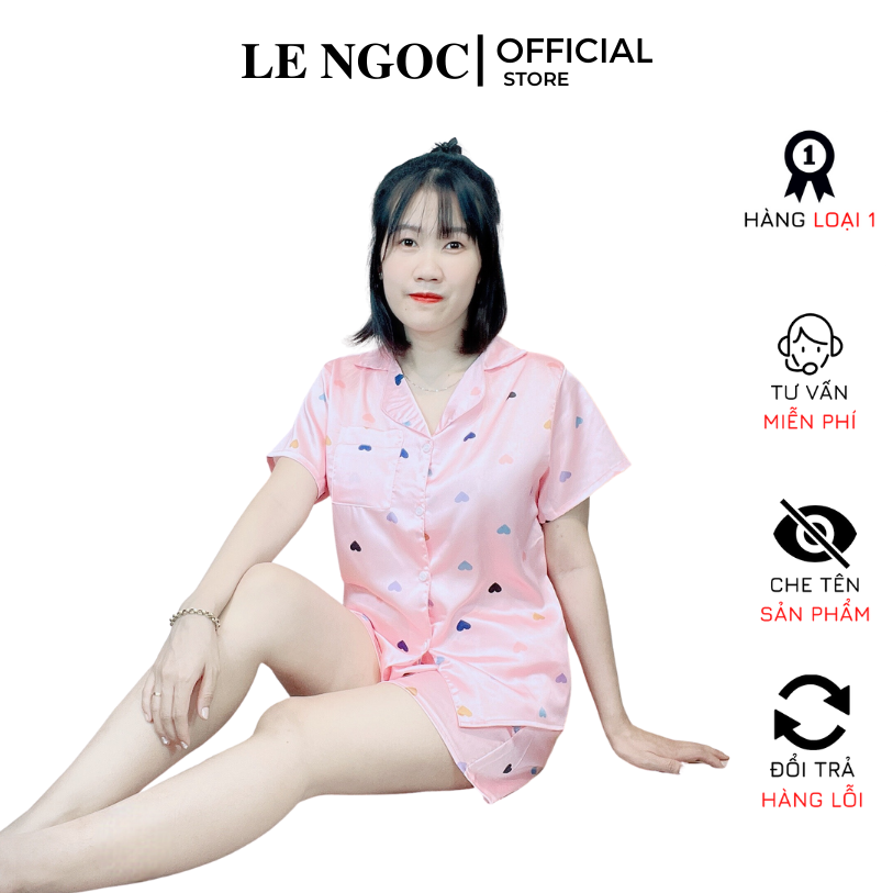 Bộ Pyjama lụa satin, bộ đồ mặc nhà tay ngắn quần đùi vải satin mát rượi Lê Ngọc 117