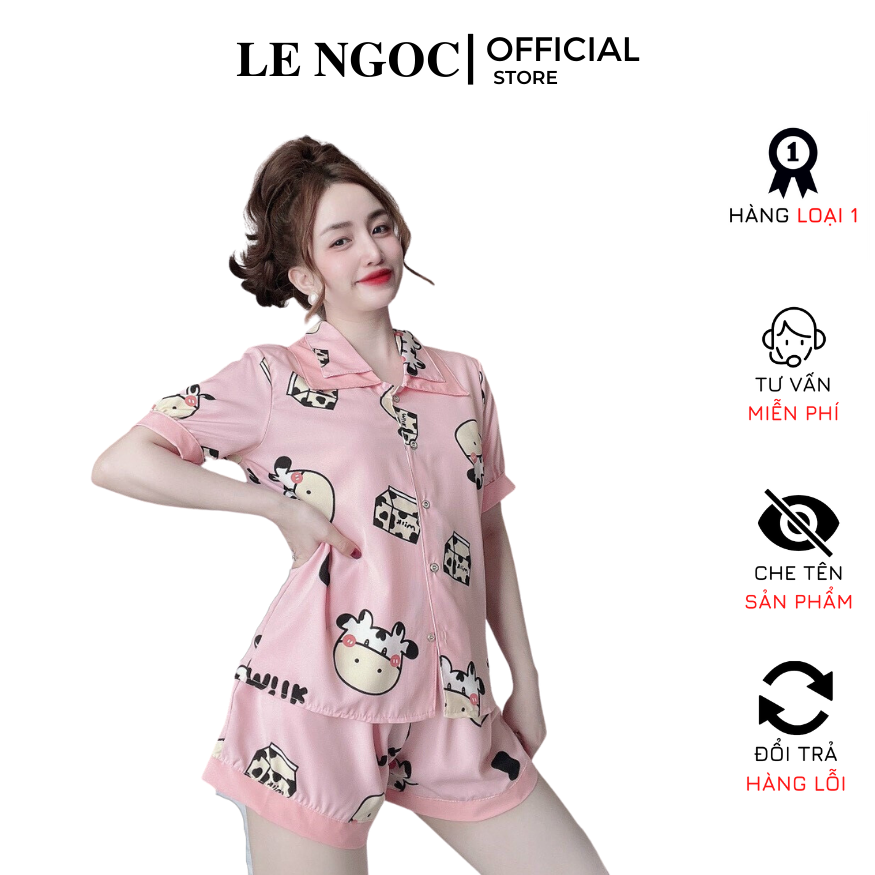 Bộ Pyjama, bộ đồ ngủ pijama tay ngắn quần đùi chất liệu lụa hàn mát mịn freesize dưới 55kg -Lê Ngọc CC10