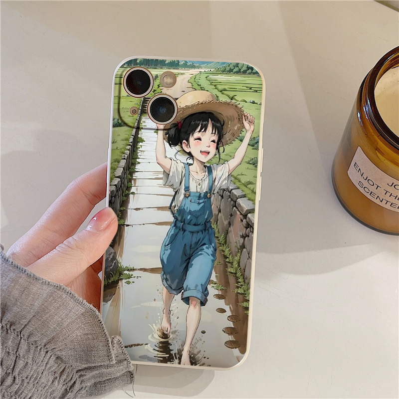 Ốp iphone hình bé gái nông thôn siêu đáng yêu 7plus 8plus x xsmax 11 12 13 14 pro max 11 12 13 prm eh2078