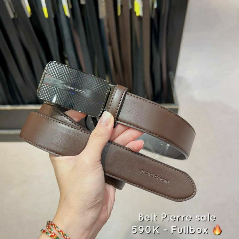Thắt lưng dây nịt da nam mặt kéo trượt nâu Pierre Cardin ( tặng túi giấy)