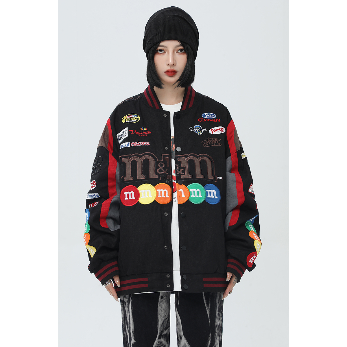 AK Bomber khaki Racing M&M-Đen