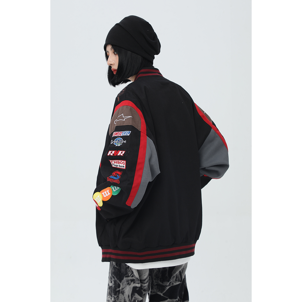 AK Bomber khaki Racing M&M-Đen