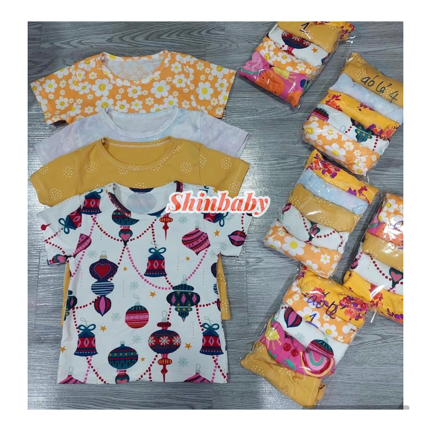 Set 3 áo thun cộc tay cotton nhiều hoạ tiết dễ thương vải mềm mát cho bé