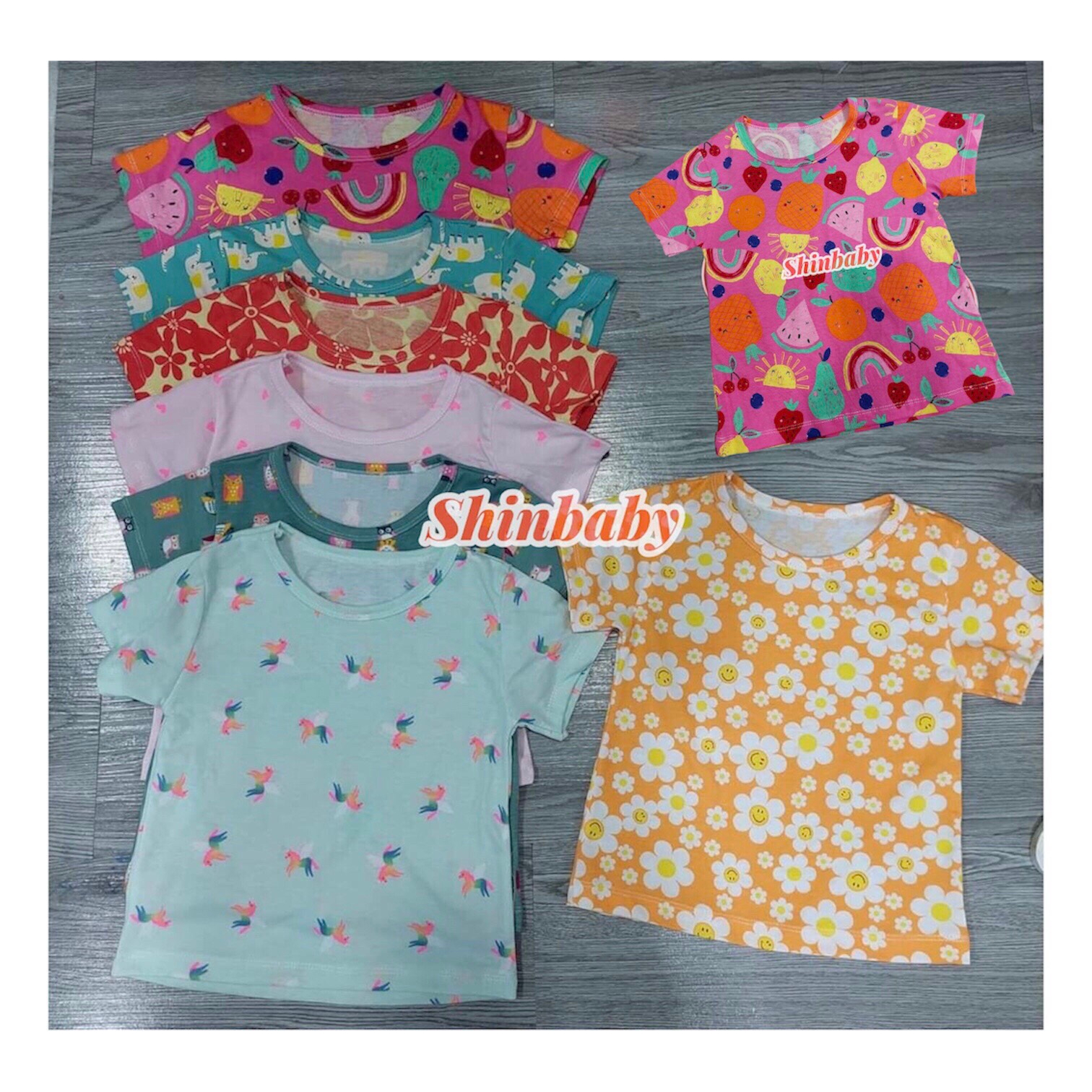 Set 3 áo thun cộc tay cotton nhiều hoạ tiết dễ thương vải mềm mát cho bé