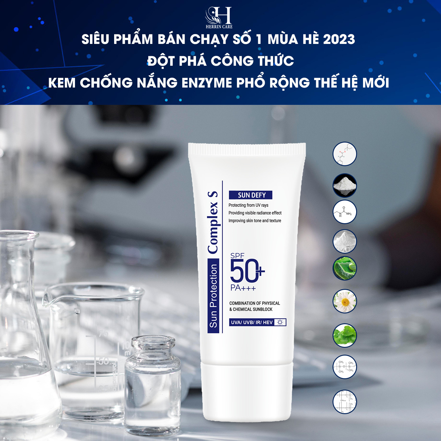 CHÍNH HÃNG HERRIN - Kem chống nắng Enzyme siêu lì không trôi lên tone tặng 01 mặt nạ tan chảy Ori Mask