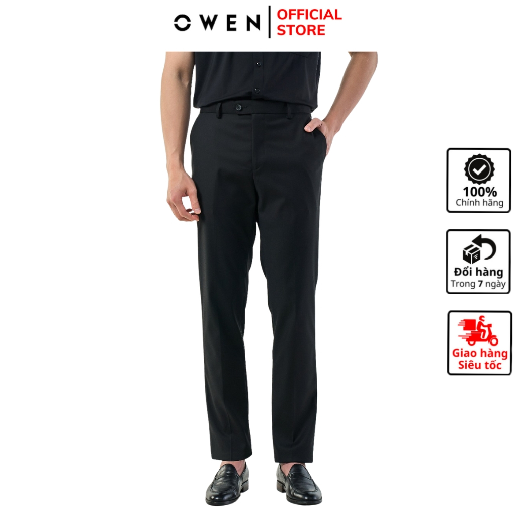 Quần âu tây nam công sở cao cấp OWEN QS231500 dáng slim fit ống ôm màu đen vải polyester mềm mát