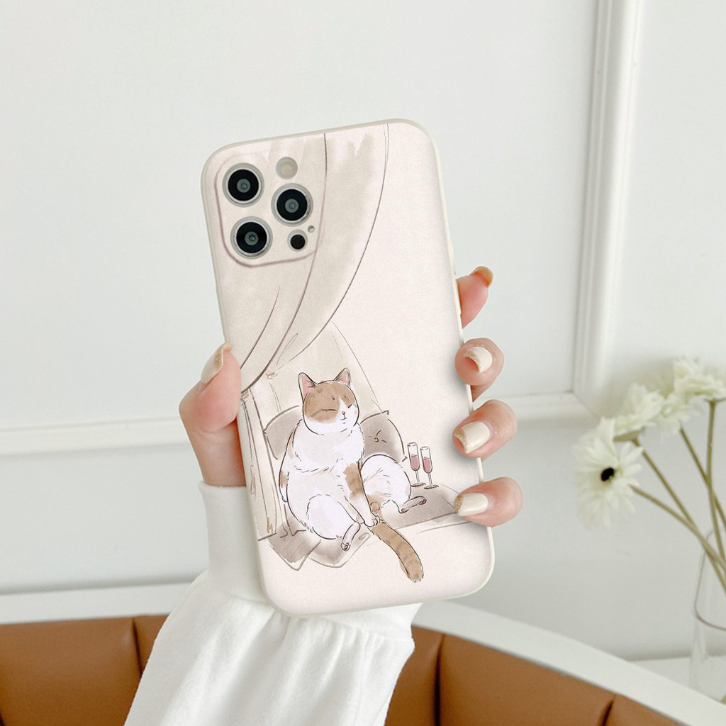 Ốp lưng iphone vuông chống sốc hình con mèo hưởng thụ cho 6/6s/7/8/X/XS/11/12/13/14 Pro Plus Max eh2080