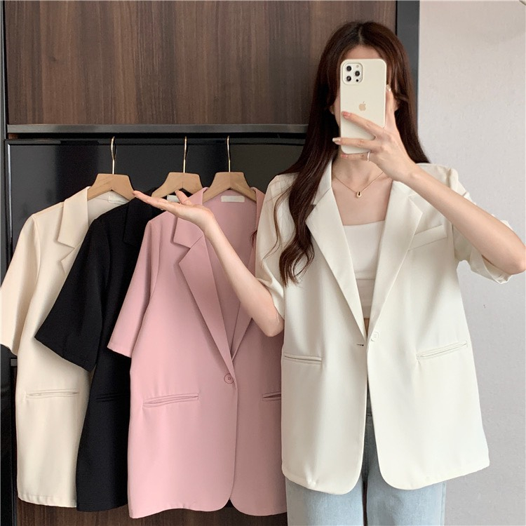 Áo blazer vest cộc tay có đệm vai tông màu pastel kiểu hàn mùa hè form đẹp chất không nhăn Deliz | BigBuy360 - bigbuy360.vn