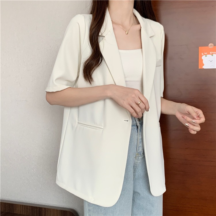 Áo blazer vest cộc tay có đệm vai tông màu pastel kiểu hàn mùa hè form đẹp chất không nhăn Deliz | BigBuy360 - bigbuy360.vn