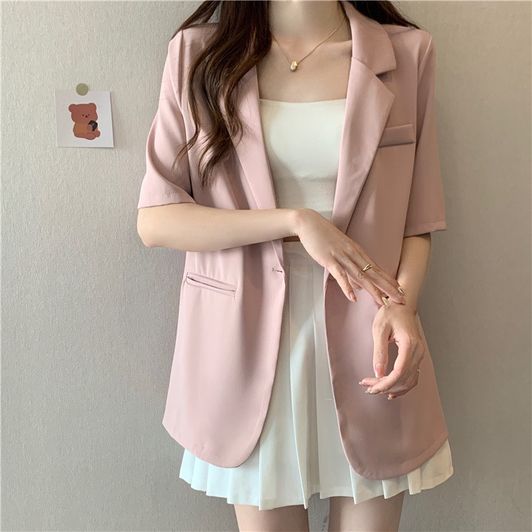 Áo blazer vest cộc tay có đệm vai tông màu pastel kiểu hàn mùa hè form đẹp chất không nhăn Deliz | BigBuy360 - bigbuy360.vn