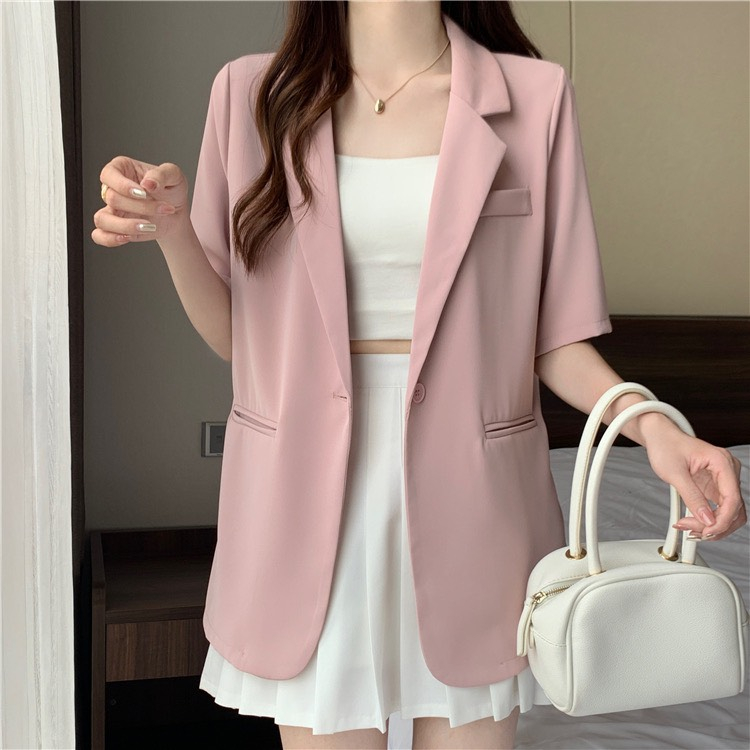 Áo blazer vest cộc tay có đệm vai tông màu pastel kiểu hàn mùa hè form đẹp chất không nhăn Deliz | BigBuy360 - bigbuy360.vn